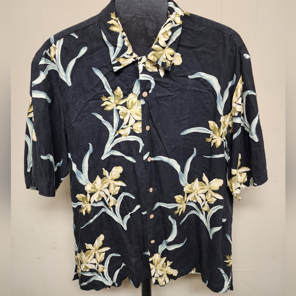 KulaKula Men's Size XL 100% Silk Floral Hawaiian Button Down Shirt